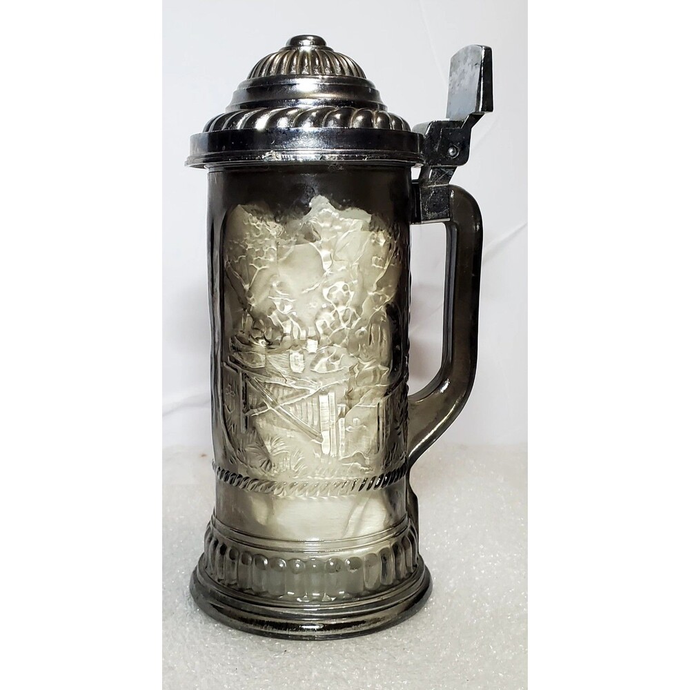 Vintage Avon Hunter Silver Glass Beer Stein 7"inch tall with a metallic finish